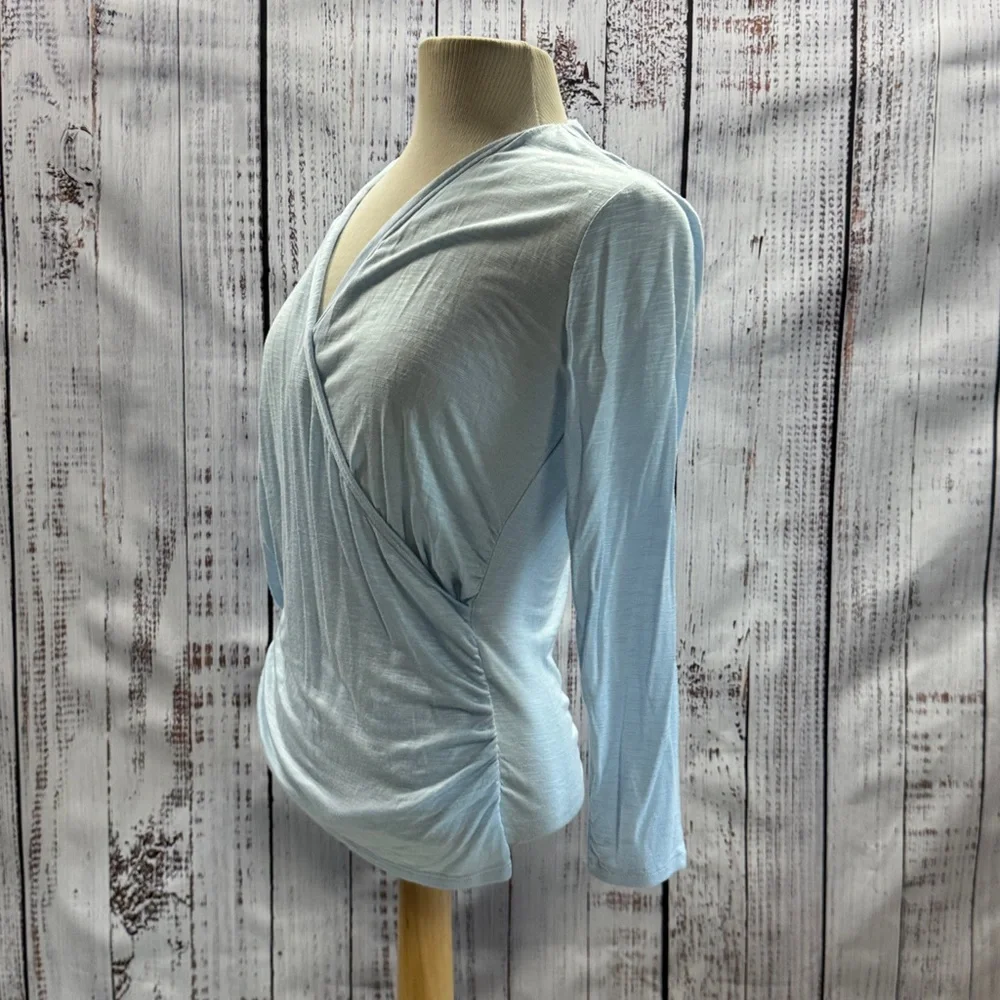 Light Blue Wrap-Front Long Sleeve Women's Top_5
